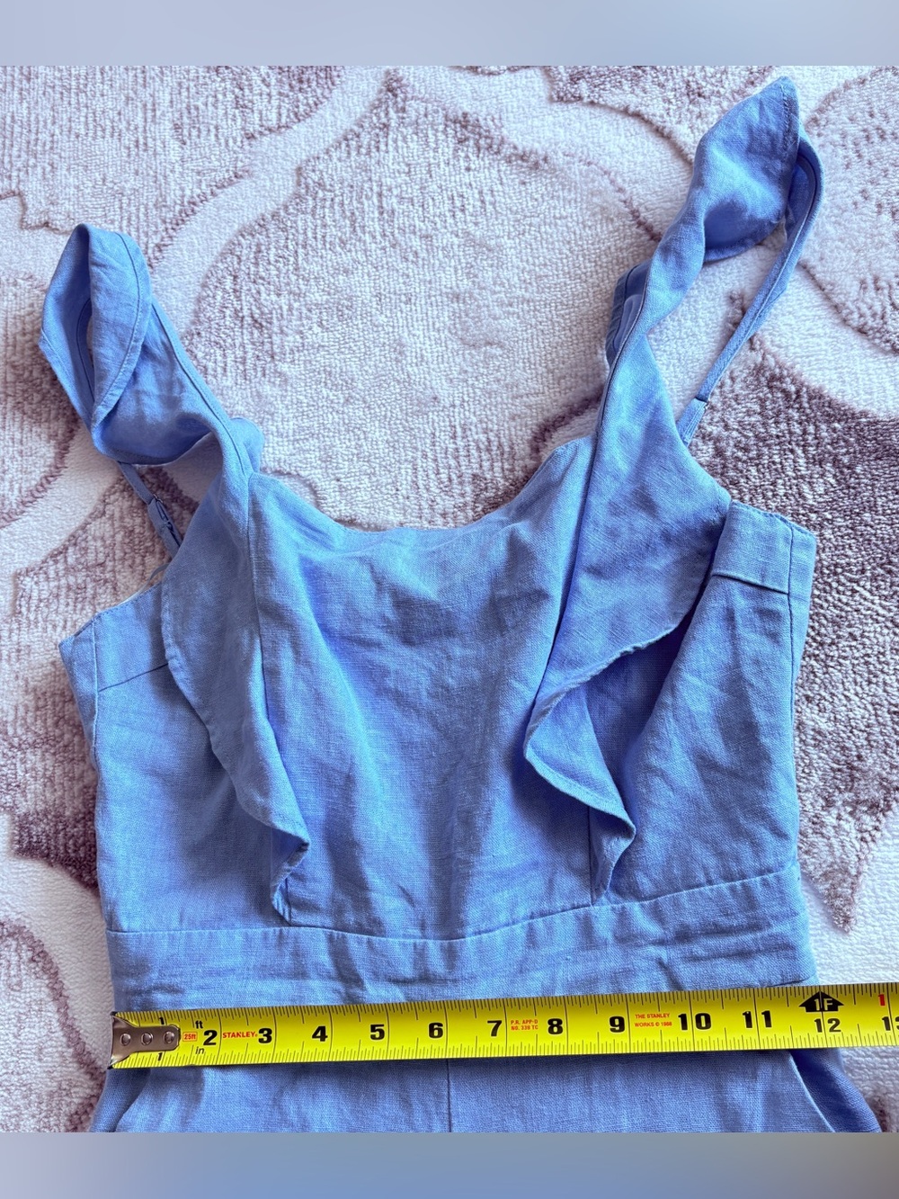 Dynamite Linen Light Blue Ruffle Jumpsuit Wide Legs Size XS - Picture 10 of 16